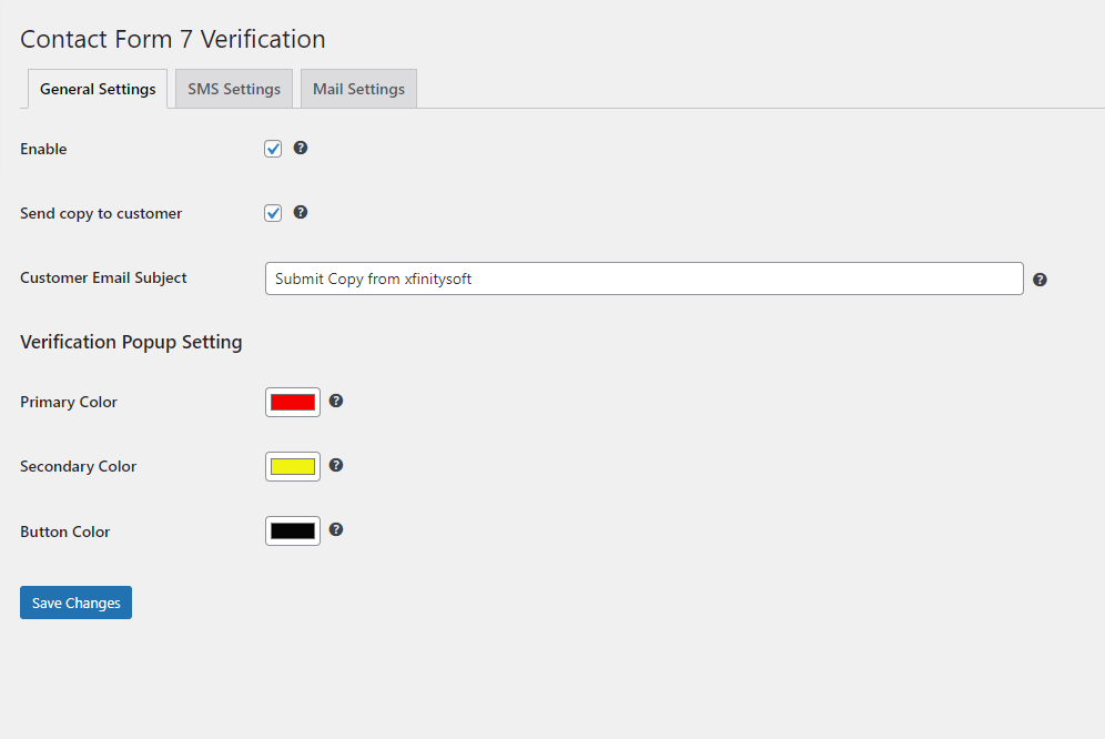 Contact Form 7 Verification  - General Settings