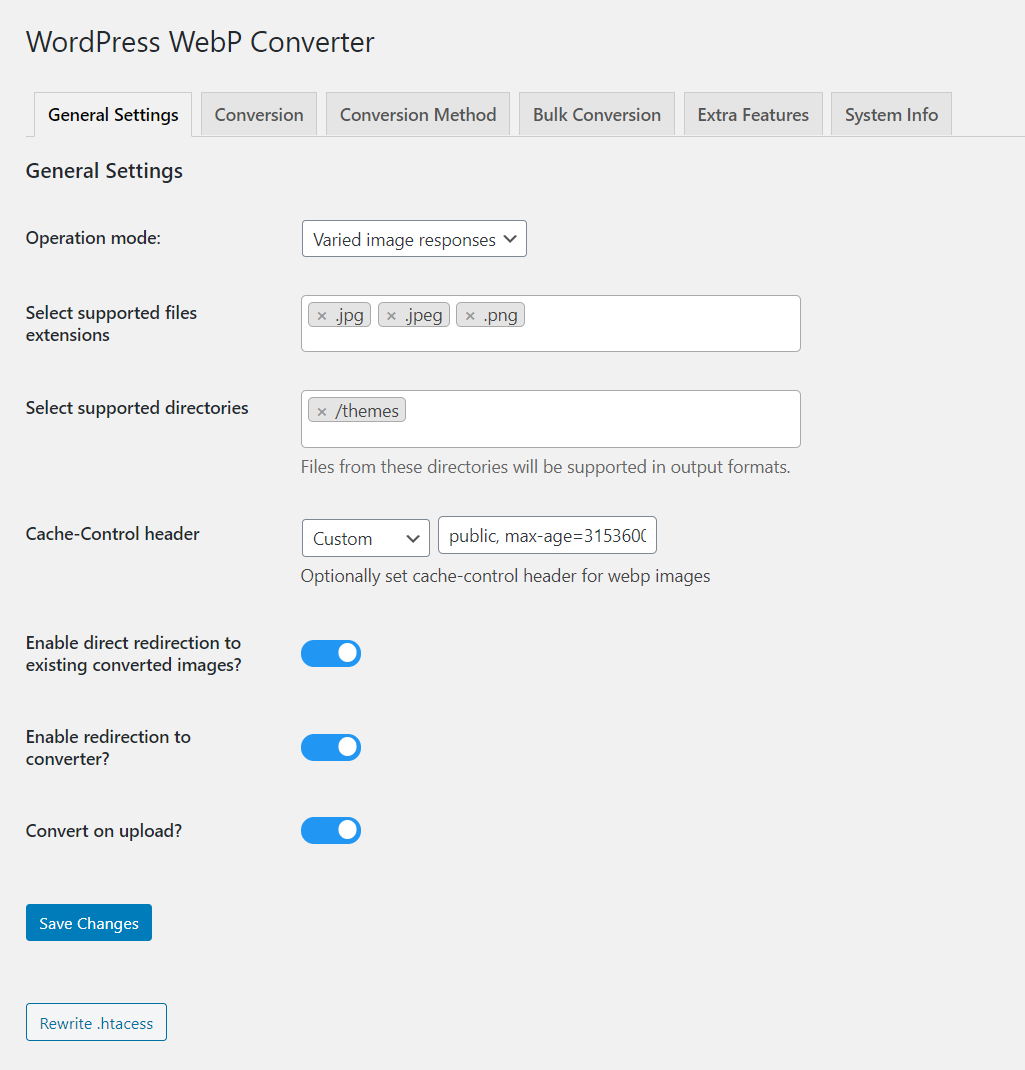 WebPio - WordPress WebP Converter - General Settings