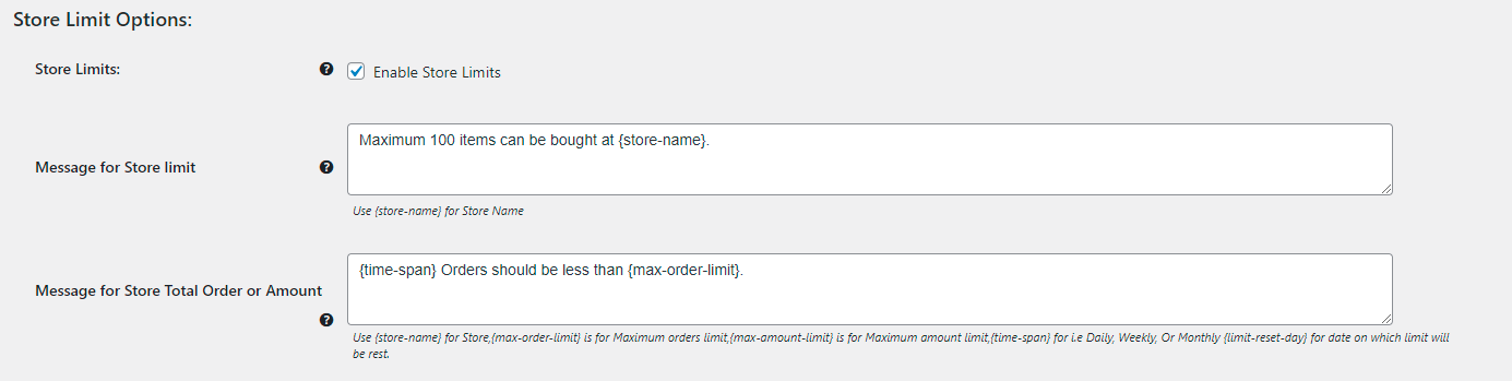 WooCommerce Order Limit  - Store Message Setting