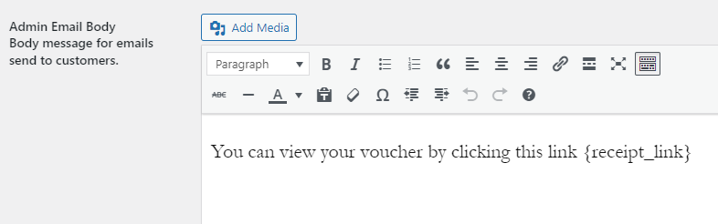 WordPress Gift Voucher  - Admin Email Body