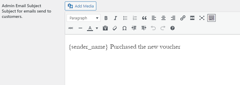 WordPress Gift Voucher  - Admin Email Subject