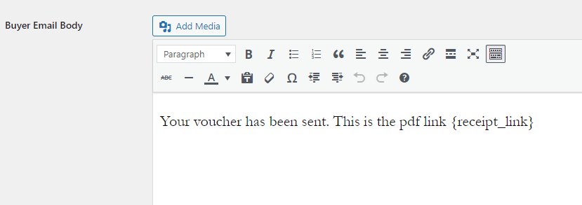 WordPress Gift Voucher  - Buyer Email Body