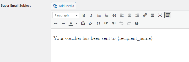 WordPress Gift Voucher  - Buyer Email Subject