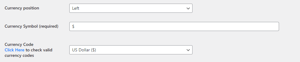 WordPress Gift Voucher  - Currency Settings