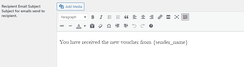 WordPress Gift Voucher  - Recipient Email Subject