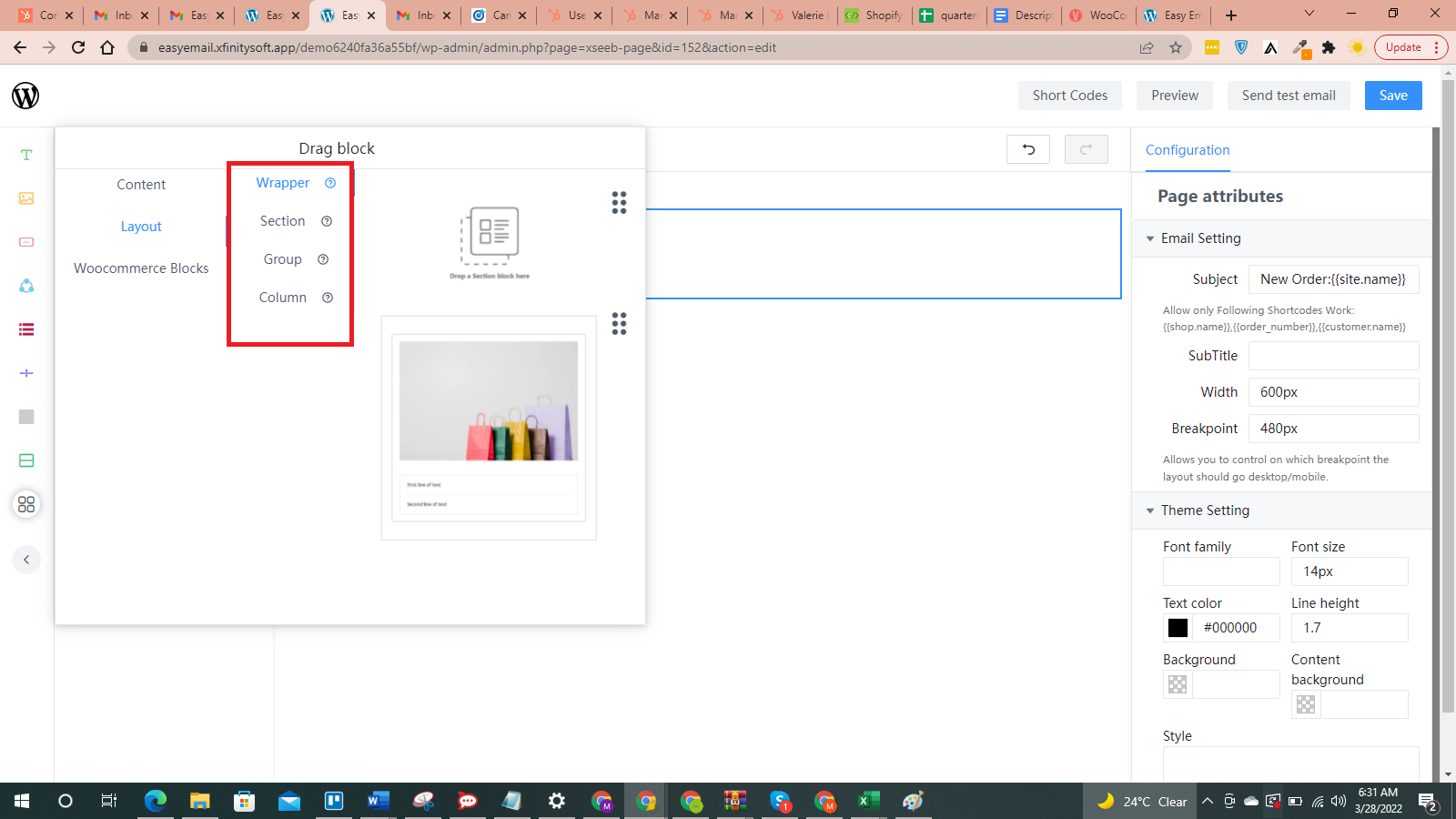 Easy Mail - Layout Blocks View