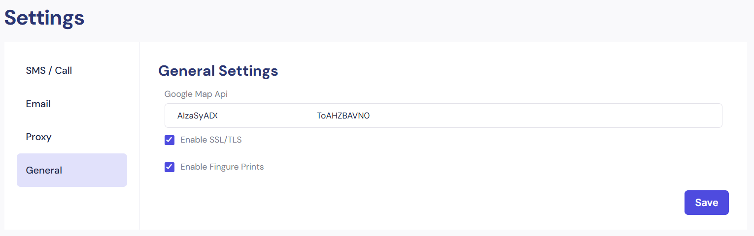 General Settings Interface