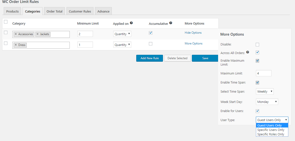 WooCommerce Order Limit - Customer Category Limit Page